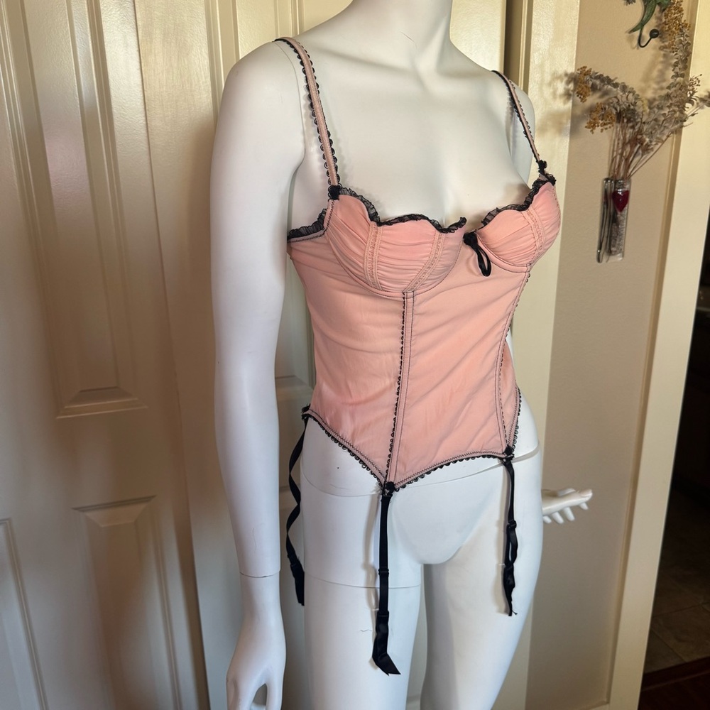 Pink Bustier Corset set with Black Trim